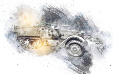 Askeri zırhlı araç savaş fotoğrafı Eski antika model mobil