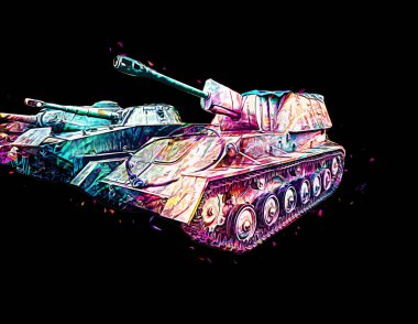 Vintage tank izole çizim sanat illüstrasyonu