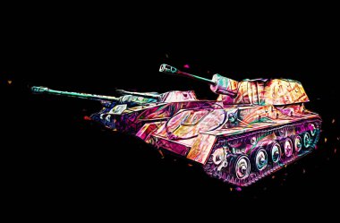 Vintage tank izole çizim sanat illüstrasyonu