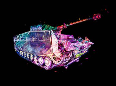 Vintage tank izole çizim sanat illüstrasyonu