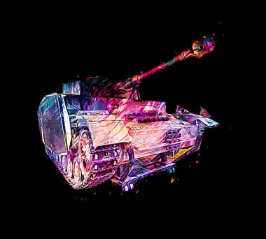 Vintage tank izole çizim sanat illüstrasyonu