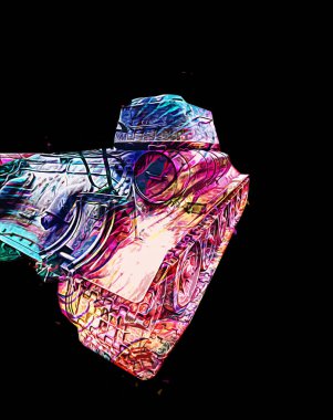 Vintage tank izole çizim sanat illüstrasyonu