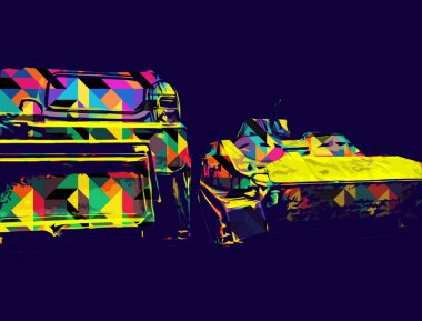 Vintage tank izole çizim sanat illüstrasyonu