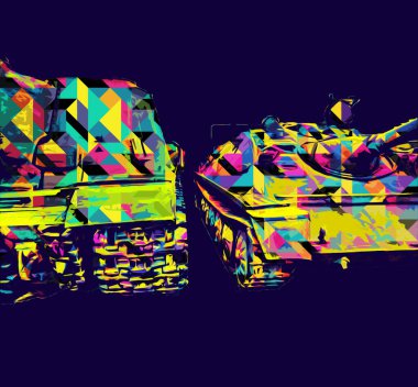 Vintage tank izole çizim sanat illüstrasyonu