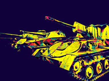 Vintage tank izole çizim sanat illüstrasyonu