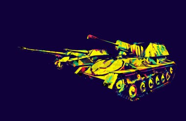 Vintage tank izole çizim sanat illüstrasyonu