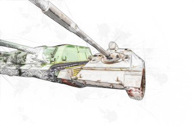 Vintage tank izole çizim sanat illüstrasyonu