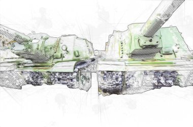 Vintage tank izole çizim sanat illüstrasyonu