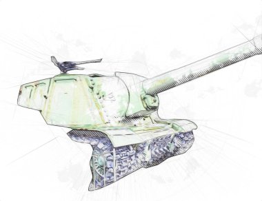 Vintage tank izole çizim sanat illüstrasyonu