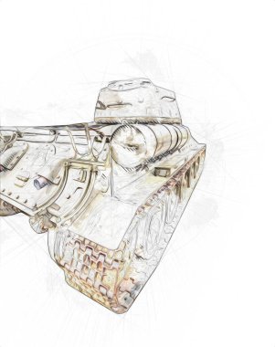 Vintage tank izole çizim sanat illüstrasyonu
