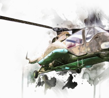 askeri helikopter resim sanatı klasiği çiziyor