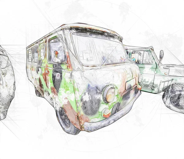 Panzerfahrzeug Technische Militärische Lkw Kunst Illustration Isolierte Skizze — Stockfoto