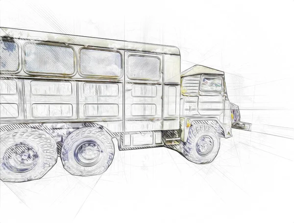 Zırhlı Araç Teknik Askeri Kamyon Sanat Çizimi