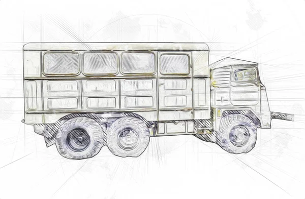Zırhlı Araç Teknik Askeri Kamyon Sanat Çizimi