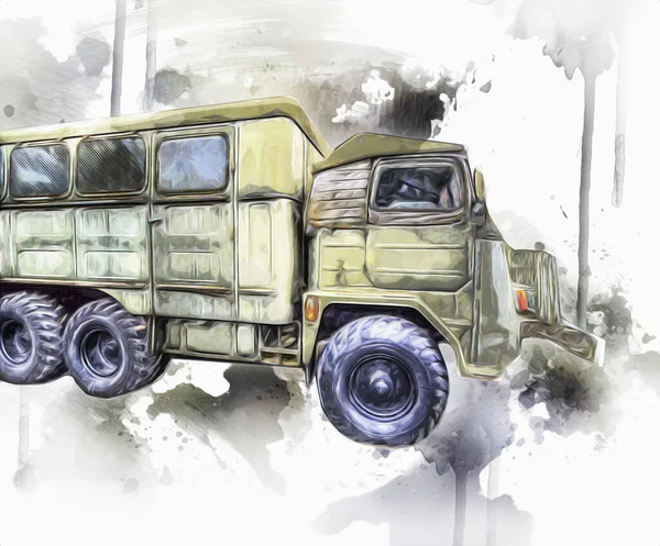 Panzerfahrzeug Technische Militärische Lkw Kunst Illustration Isolierte Skizze — Stockfoto