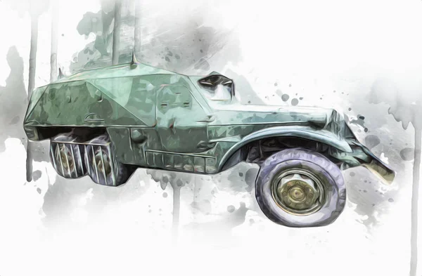 Panzerfahrzeug Technische Militärische Lkw Kunst Illustration Isolierte Skizze — Stockfoto