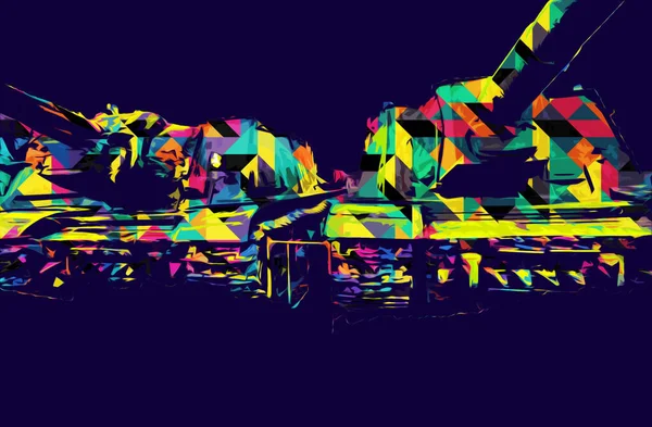 Vintage tank izole çizim sanat illüstrasyonu