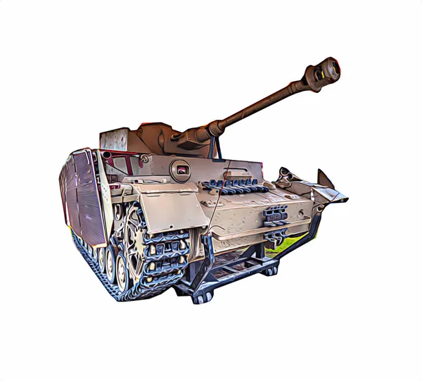 Vintage Tank Geïsoleerde Tekening Schets Kunst Illustratie — Stockfoto