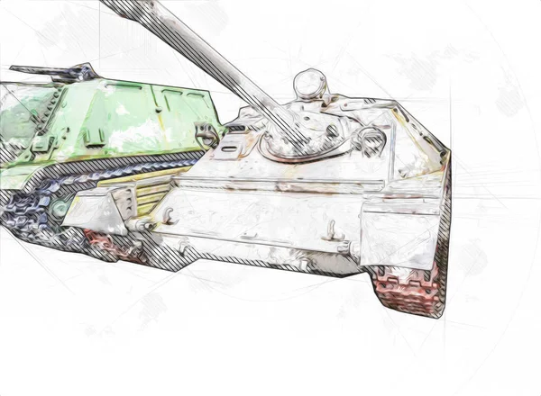 Vintage Tank Geïsoleerde Tekening Schets Kunst Illustratie — Stockfoto