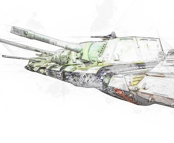 Vintage Tank Isolated Drawing Sketch Art Illustration — Stock Photo, Image