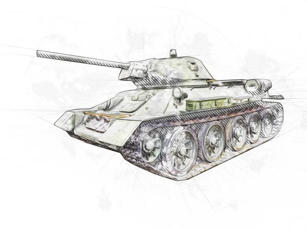 Vintage Tank Geïsoleerde Tekening Schets Kunst Illustratie — Stockfoto