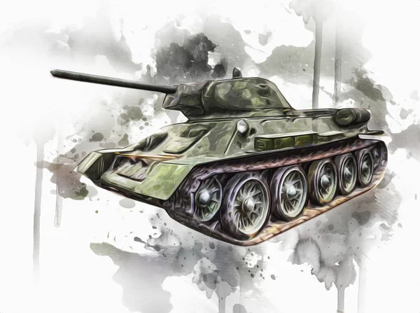 Vintage Tank Geïsoleerde Tekening Schets Kunst Illustratie — Stockfoto