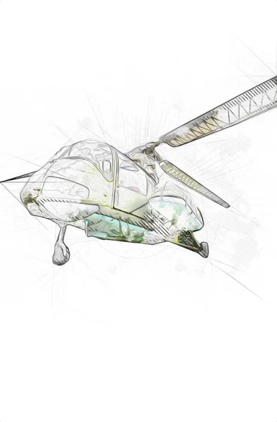 military helicopter drawing illustration art vintage