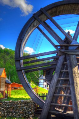 Conwy Castle eski kaldırma ekipmanı sanat illüstrasyonu antika eskiz