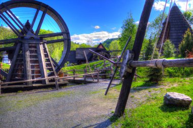 Conwy Castle eski kaldırma ekipmanı sanat illüstrasyonu antika eskiz