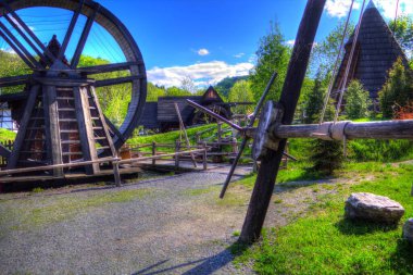 Conwy Castle eski kaldırma ekipmanı sanat illüstrasyonu antika eskiz