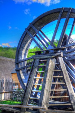 Conwy Castle eski kaldırma ekipmanı sanat illüstrasyonu antika eskiz