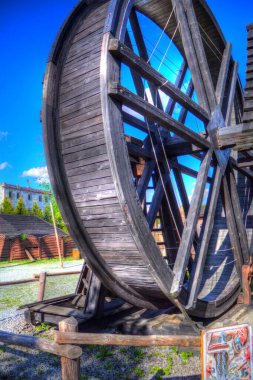 Conwy Castle eski kaldırma ekipmanı sanat illüstrasyonu antika eskiz
