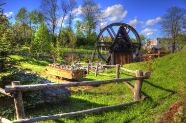 Ortaçağ maden yerleşiminde altın durulama yalakları, ortaçağ tarihi sanat illüstrasyonları antika eskizler