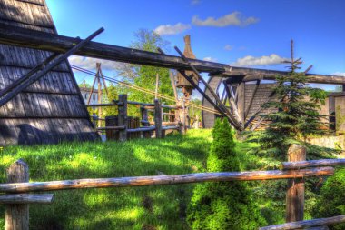 Ortaçağ maden yerleşiminde altın durulama yalakları, ortaçağ tarihi sanat illüstrasyonları antika eskizler