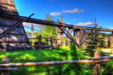 Ortaçağ maden yerleşiminde altın durulama yalakları, ortaçağ tarihi sanat illüstrasyonları antika eskizler