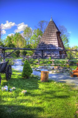 Ortaçağ maden yerleşiminde altın durulama yalakları, ortaçağ tarihi sanat illüstrasyonları antika eskizler