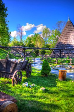 Ortaçağ maden yerleşiminde altın durulama yalakları, ortaçağ tarihi sanat illüstrasyonları antika eskizler