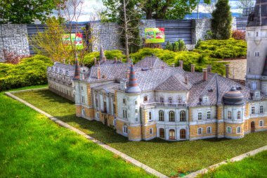 Bokw 'daki sarayın panoraması hava manzaralı sanat illüstrasyonu antika eskiz.