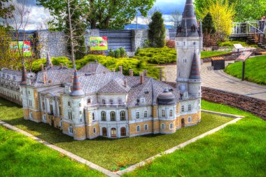 Bokw 'daki sarayın panoraması hava manzaralı sanat illüstrasyonu antika eskiz.