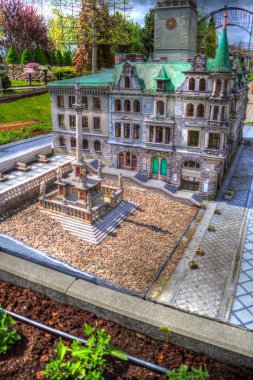 Açık havada belediye binası. Klodzko, Polonya, Sanat illüstrasyonu antika eskiz