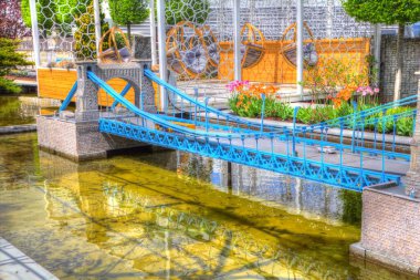 Köprülerin havadan görünüşü, Wrocaw nehri, Polonya, sanat illüstrasyonları antika eskizler