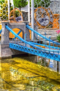 Köprülerin havadan görünüşü, Wrocaw nehri, Polonya, sanat illüstrasyonları antika eskizler