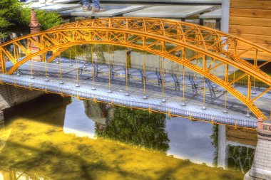 Wrocaw, zwierzyniecki köprüsü, Wrocaw nehri, Polonya, sanat illüstrasyonu antika eskiz