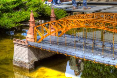 Wrocaw, zwierzyniecki köprüsü, Wrocaw nehri, Polonya, sanat illüstrasyonu antika eskiz