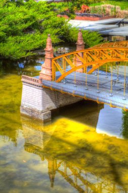 Wrocaw, zwierzyniecki köprüsü, Wrocaw nehri, Polonya, sanat illüstrasyonu antika eskiz