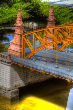 Wrocaw, zwierzyniecki köprüsü, Wrocaw nehri, Polonya, sanat illüstrasyonu antika eskiz