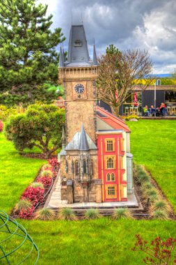 Prag 'daki eski şehir meydanı, Çek Cumhuriyeti, sanat illüstrasyonu antika eskiz