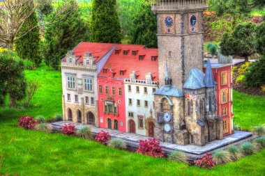 Prag 'daki eski şehir meydanı, Çek Cumhuriyeti, sanat illüstrasyonu antika eskiz