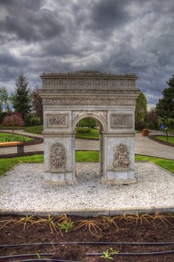 Arc de Triomphe du Carrousel, Atlıkarınca Meydanı 'nda bulunan bir zafer kemeridir. Paris 'in şehri. Paris 'in mimarisi ve simgeleri, sanat, çizim, retro, vintage, antika, skeç.
