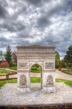Arc de Triomphe du Carrousel, Atlıkarınca Meydanı 'nda bulunan bir zafer kemeridir. Paris 'in şehri. Paris 'in mimarisi ve simgeleri, sanat, çizim, retro, vintage, antika, skeç.
